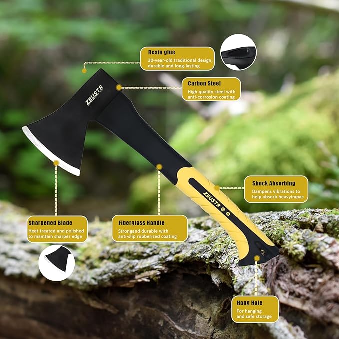 Small Camping Axe, Forged Steel Blade with Shock-Absorbing Handle, Outdoor Hatchet for Camping&Kitchen, Wood Chopping and Kindling