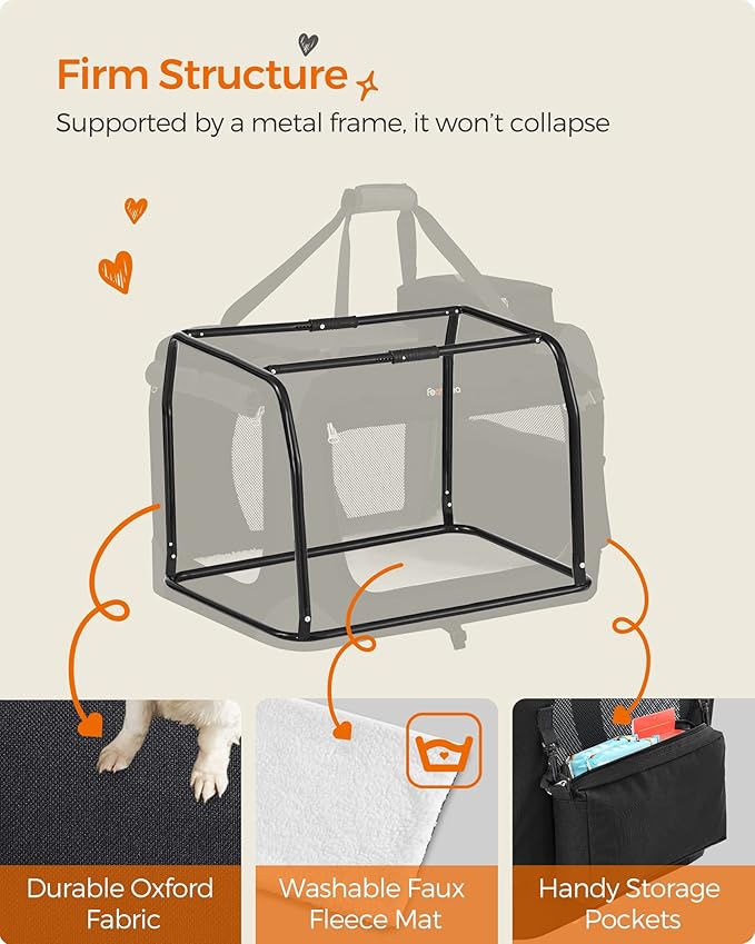 Feandrea 24 Inches Collapsible Soft Dog Crate, Portable Travel Dog Crate for Indoor and Outdoor Use, Dog Carrier Kennel with Safety Zippers, for Living Room, Car, Travelling, Camping, Black UPDC60H