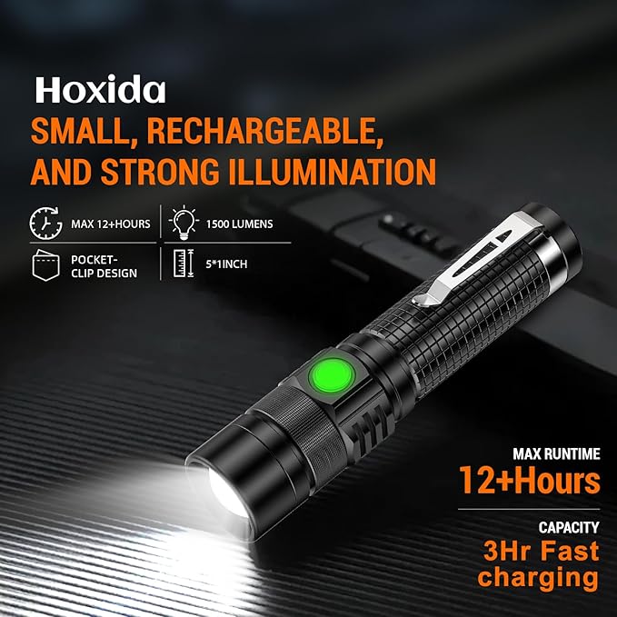 LED Tactical Flashlight Rechargeable - One Click SOS, Super Bright Small LED Flashlight 3Hr USB-C Fast Charging, Waterproof Pocket-Size Small EDC Flashlight for Home, Camping, Emergency, Hiking