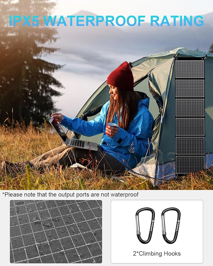 ELECAENTA 60W Portable Solar Panel, 45W USB C & QC 3.0 for Cellphone Tablet Camera Drones, 24% High Efficiency, Foldable Monocrystalline ETFE Solar Charger for Power Station Outdoors Camping RVs
