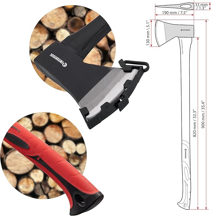 INTERTOOL 36 Inch Chopping Axe | Heavy Duty Wood Cutting & Felling Axe for Firewood | 2.8lb Head with Shock Absorbing Fiberglass Handle | HT-0264