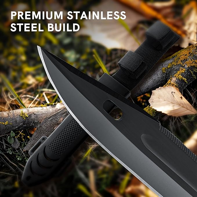 Dispatch Fixed Blade Hunting Knife with Sheath, 12-inch Survival Knives for Men Tactical Bowie Knife with Non-Slip Handle for Bushcraft, Outdoor Camping
