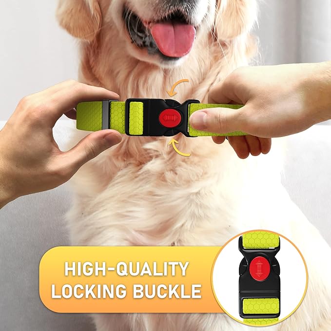 Adjustable Dog Collar with QR Code Dog Tag ID Attached - Made in USA - Honeycomb Waterproof Heavy Duty Dog Collar with Safe Lock Buckle - Odor Proof Pet Collar for Dogs with Strong Zinc D Ring