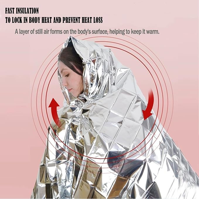 4-Pack Mylar Emergency Thermal Blankets - Waterproof Windproof Survival Gear for Camping, Hiking & Marathons - Retains 95% Body Heat, Tear-Resistant, Reusable Space Blanket (82.7"x63" & 82.7"x51.2")