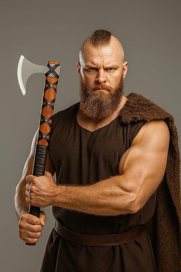 Viking Axe of Ragnar Lothbrok Hunting Axe with Rosewood Handle - Hand-Forged High Carbon Steel Sharp Blade, Handmade Camping Axes, Hatchet-Norse Ax, Tomahawk Vikings Bearded Axes, with Leather Sheath