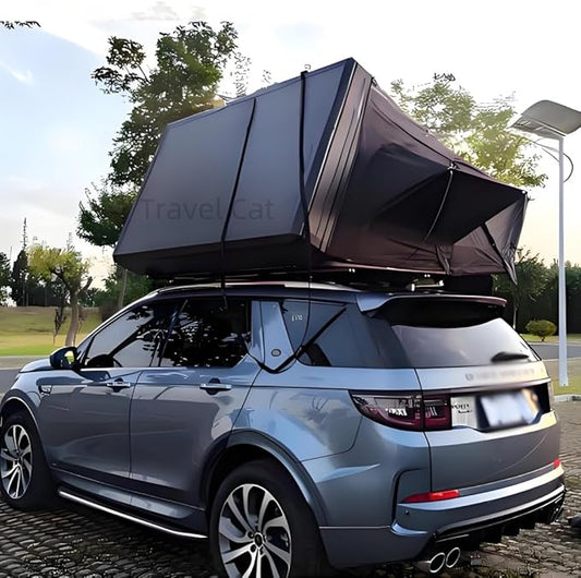 Travel Cat Hard Shell Rooftop Tent Hardshell Roof Top Tent Car Camping for Pickup Wagon Van SUV All Seasons with Telescopic Ladder (Black & Khaki)