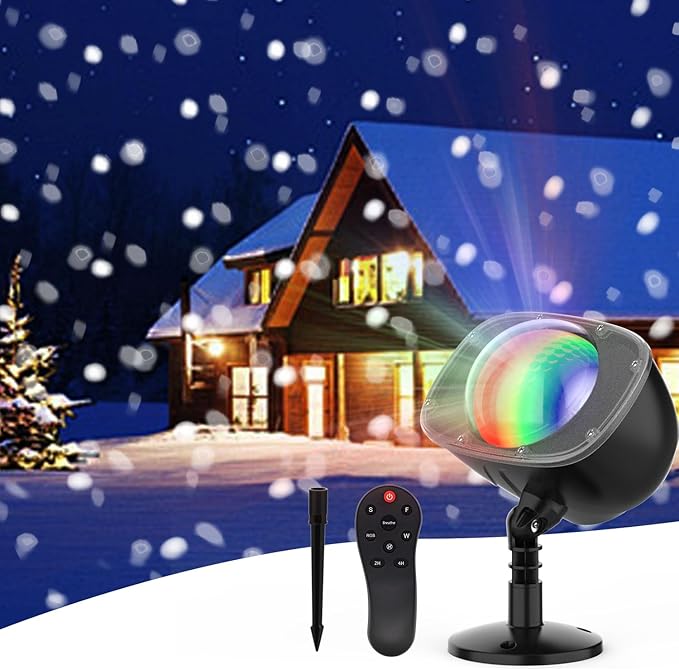 Elec3 Christmas Snowfall LED Projector Outdoor, Waterproof Rotating Snow Projection Snow Decorative Projector Lights with Timer, Remote for Halloween Party, Wedding, Garden, Xmas Decoration