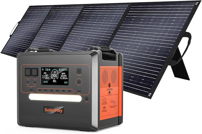 SolarPlay 2500W Portable Power Station, 2304Wh Large Capacity Solar Generator with 200W Solar Panel, BMS Emergency Power Station for Home Backup, Camping, Outdoor Battery Backup