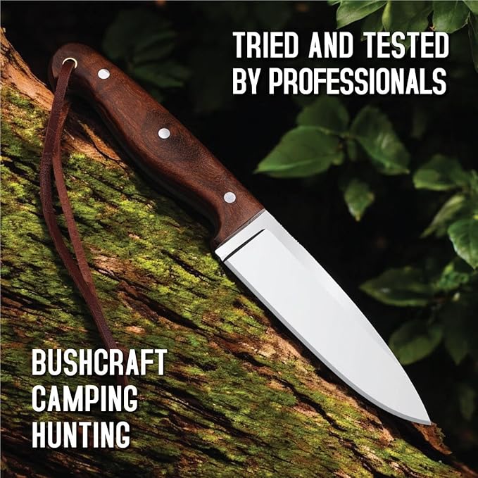 H & H BLADES Handmade D2 Steel Skinning Knife | 10 Inch Fixed Blade Hunting Knife with Leather Sheath | Bushcraft Survival Knife Best for Fishing, Camping and Outdoors