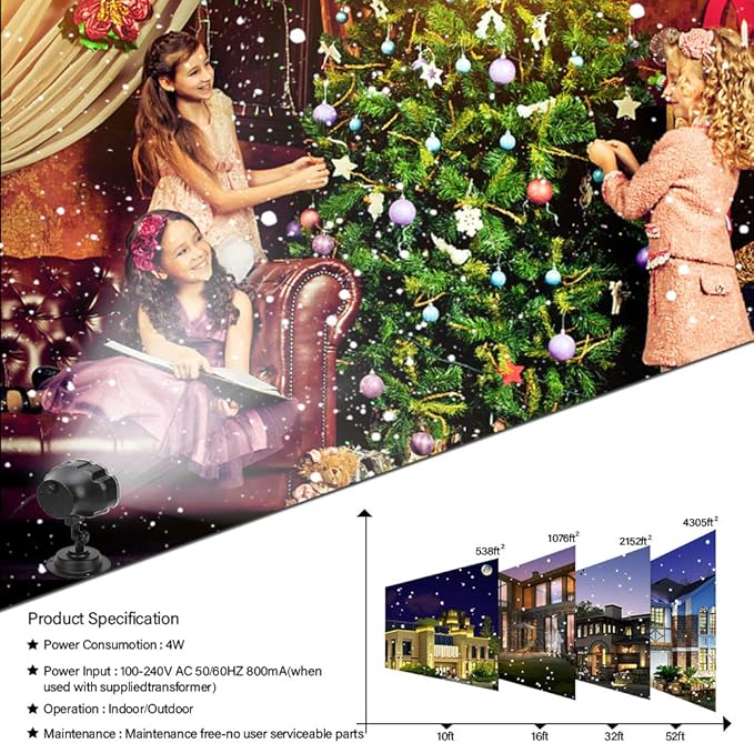 Christmas Snowfall Projector Lights Outdoor,Snow Falling Projector Lamp Dynamic Snow Effect Christmas Dot Decorations Lighting for Xmas House.Garden Yard, Party,Club, Landscape