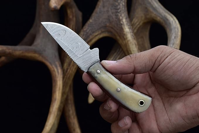 Knives Ranch Handmade Cowboy Style Dandy Knife - Perfect Size & Style for EDC & Skinning ??Cattle Bone Handle ??Heavy-duty Horizontal Carry Sheath (2006-B)