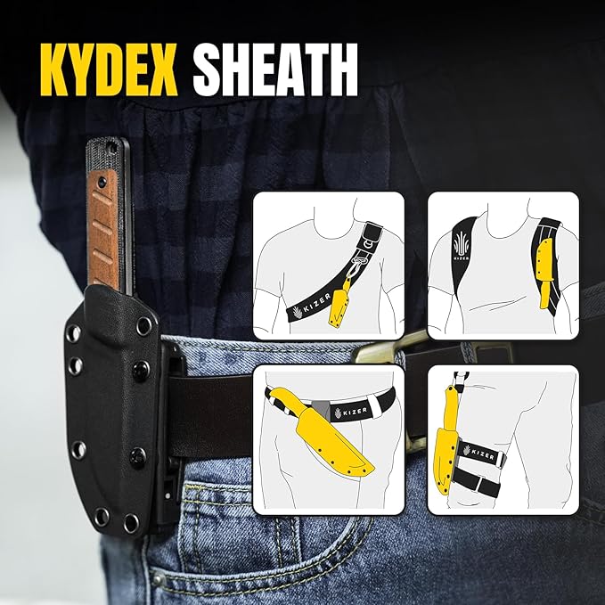 Kizer Smolt Fixed Blade Knife with Sheath, 2.93??154CM Steel Micarta & Mkuruti Handle Fixed blade Knives, Drop Point Fixed Knife Small EDC Knife for Men Women Camping Pocket Knife 1063C1