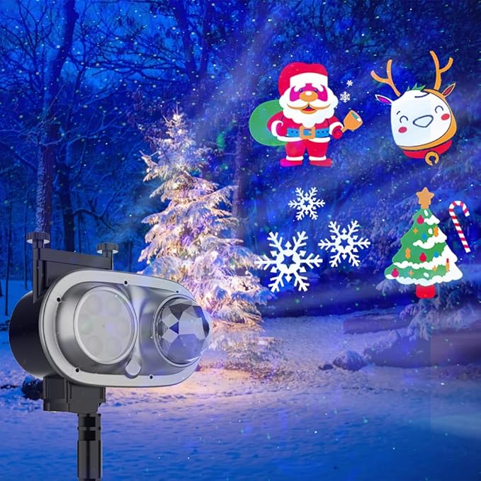 Holiday Projector Lights Outdoor, 2-in-1 HD LED Outdoor Projectors with Remote Control Timer, 3D Ocean Wave & 4 Patterns Waterproof Lanscape Lights for Indoor Valentine Xmas Halloween Holiday Party