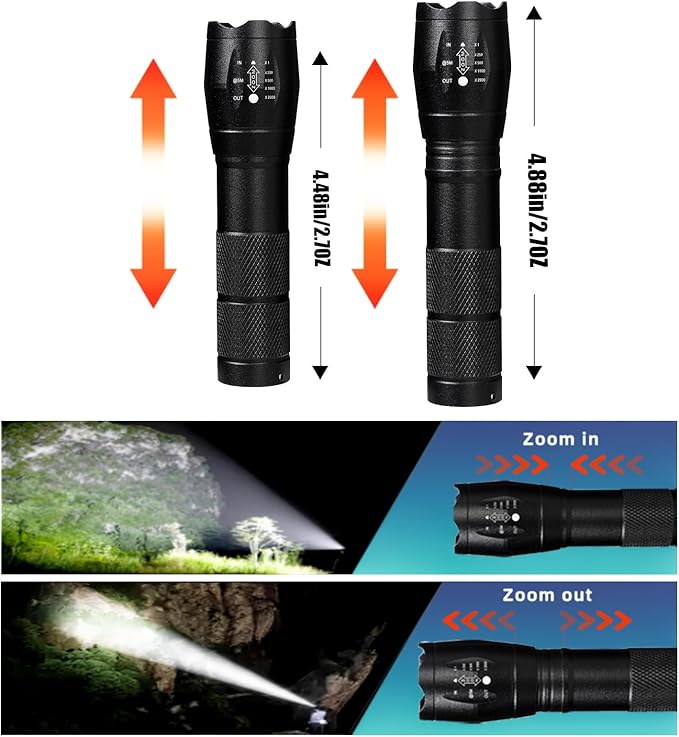 3 Pack LED Rechargeable Flashlight, Super Bright Small Mini Camping Flashlights Zoomable Beam, Convenient USB C Charging for Camping Hiking Outdoor Home Emergency