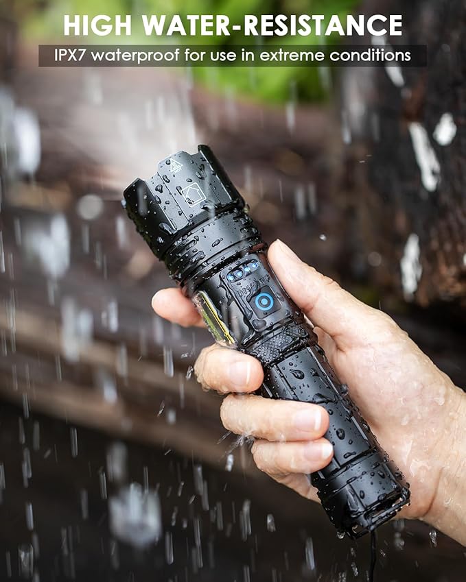Flashlights High Lumens Rechargeable, 99000 Lumens Bright Flash Light, Powerful LED Flashlights, 15h Runtime, IPX7 Waterproof Flashlights for Home, Camping, 7 Modes