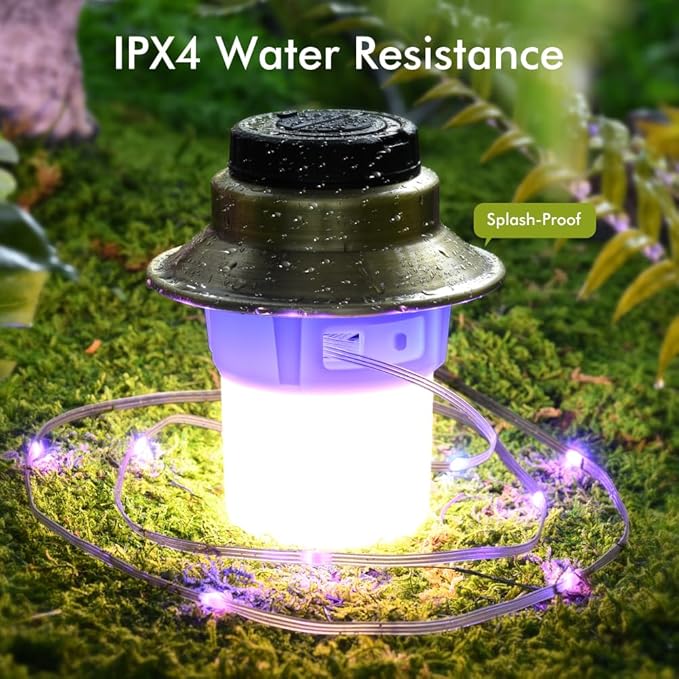 Rechargeable LED Camping Lights & Lantern, Waterproof Lamp with 5 Modes RGB String Lights, Adjustable Brightness Tent Light, Battery Powered Outdoor Lantern, Camping Essentials