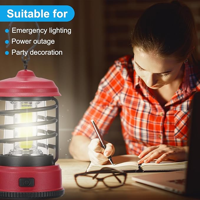 PATIKIL LED Camping Lantern, 2 Pack Vintage Lantern 2 Light Modes Portable Battery Powered Hanging Outdoor Tent Light for Camping, Hiking, Fishing, Dark Green 5.91 Inch