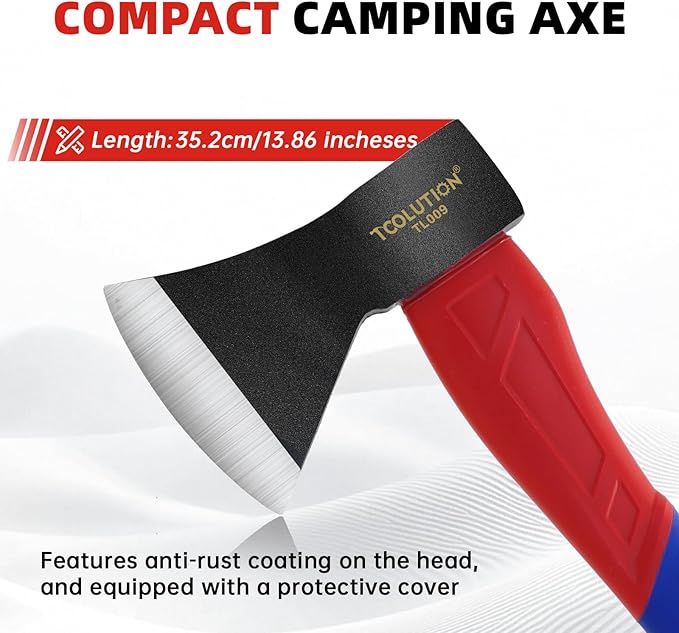 Camping Hatchet – Outdoor Axe for Wood Splitting, Kindling, Survival with Ergonomic Non-Slip Grip & Durable Stainless Steel Blade