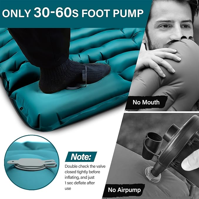 Camping Sleeping Pad, Ultralight Camping Mat with Pillow Built-in Foot Pump Inflatable Sleeping Pads Compact for Camping Backpacking Hiking Traveling - Dark Green.