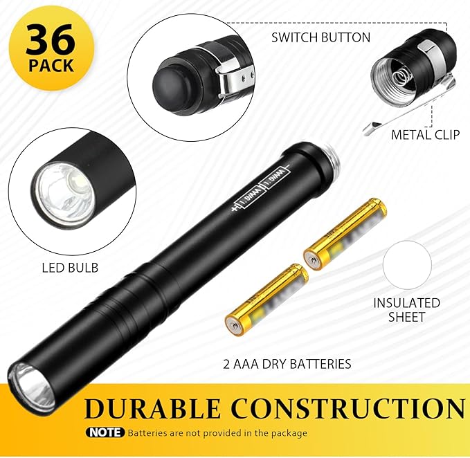 36 Pack Mini Pen Flashlights Bulk LED Pen Lights Aluminum Pocket Flashlights with Clips Small Handheld Torches Gifts for Camping Hiking Emergency Outdoor (Multicolor)