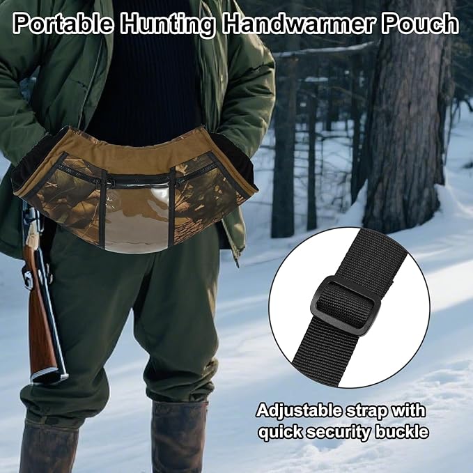 Camo Hunting Hand Warmer Pouch, Polar Fleece Warm Hand Muff Insulated Hunter Hands Warming Pouch Camouflage Hunting Gear with Phone Touchscreen for Men Women Hiking Camping Ice Fishing Cold Protection