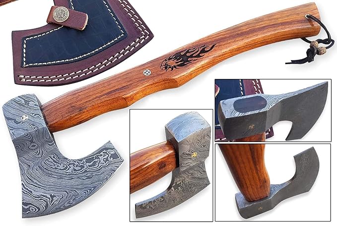 Damascus Steel Blade Axe Hatchet Tomahawk Hunting Knife Camping Outdoor/Life time Warranty on Manufacturers defect. SM14