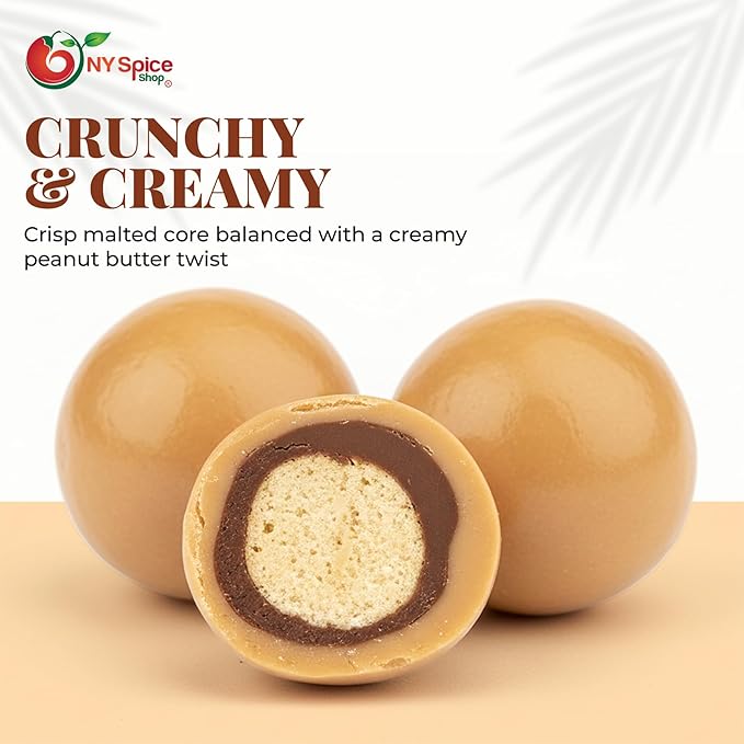 NY Spice Shop Peanut Butter Chocolate Malt Balls Party Decorations - 1 Pound Malted Milk Ball Candy Birthday Gifts - Chocolate Malted Milk Balls - Dark Chocolate Malt Ball Holiday Snacks