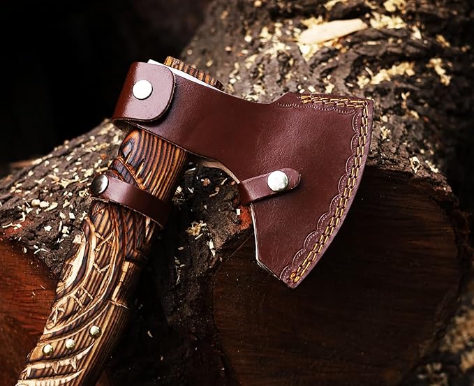 Excellent Blades | 17" Hand Forged Viking Axe with Sheath | Bearded Norse Axe | Decorative Handmade Axe | Carbon Steel Hatchet | Ragnar Axe | Gift for Men – Birthday, Anniversary, Christmas (EBX-01)