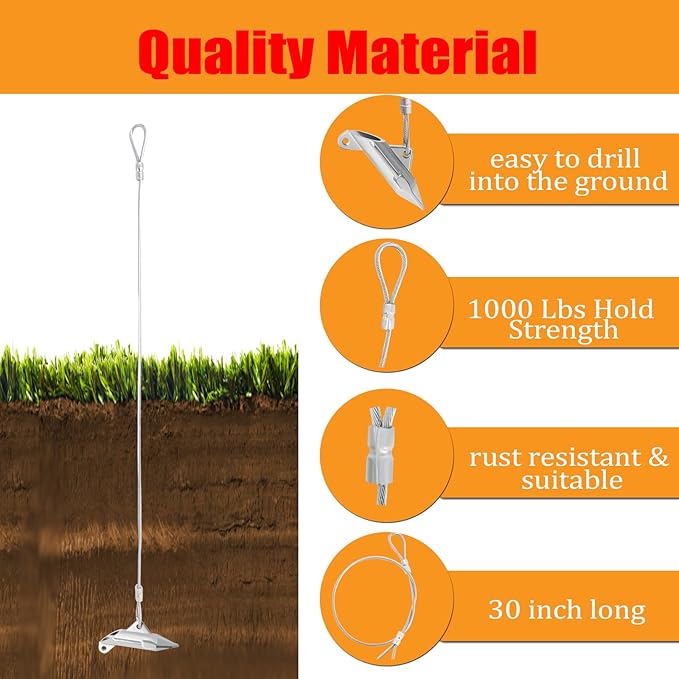 30 Inch Earth Anchors,1000LBS Ground Earth Anchors for Trapping ,Securing Camping Tentsï¼?Sheds ,Swing Set Green House Easy to Use (20 Pack)