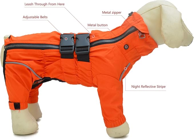 Dogs Waterproof Jacket, Lightweight Waterproof Jacket Reflective Safety Dog Raincoat Windproof Snow-Proof Dog Vest for Small Medium Large Dogs Orange 5XL