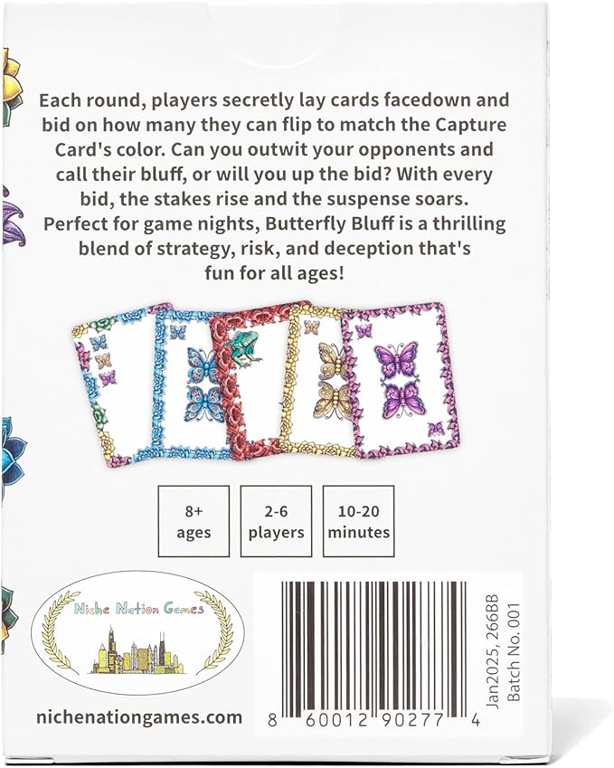 Butterfly Bluff - A Game for Bluffers and Butterfly Lovers - Butterfly Gifts - Card Games for Adults and Families - 2-6 Players, Ages 8+