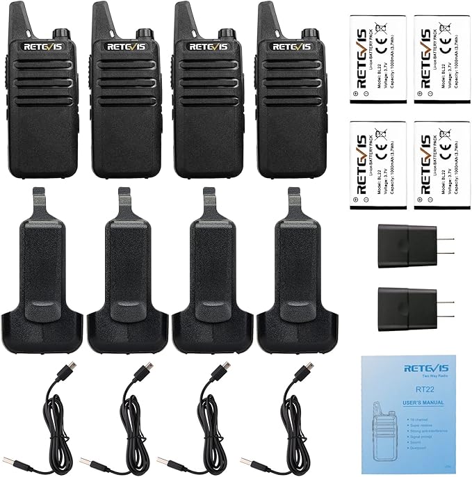 Retevis RT22 Two Way Radio Long Range Rechargeable,Portable 2 Way Radio, USB-C Charging, Handsfree Walkie Talkies for Adults Cruise Hiking Camping(4 Pack)