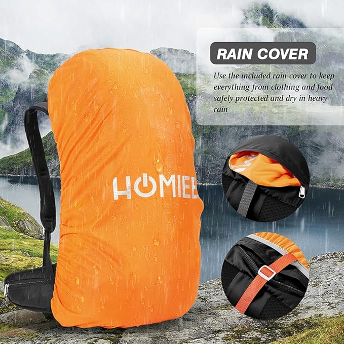 HOMIEE 50L Hiking Backpack Travel Bag Waterproof Camping Rucksack with Rain Cover Lightweight Backpacking Backpack