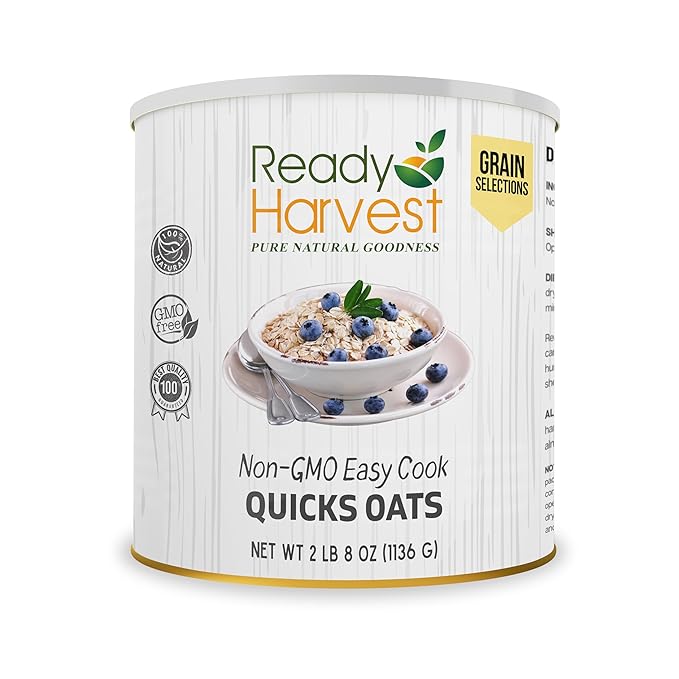 Ready Harvest Dehydrated Rolled Oats Whole Foods for Emergency Food Storage, Camping Supplies, and Survival Kits | Sealed Fresh in #10 Can | 25 Year Shelf Life | 1 Can