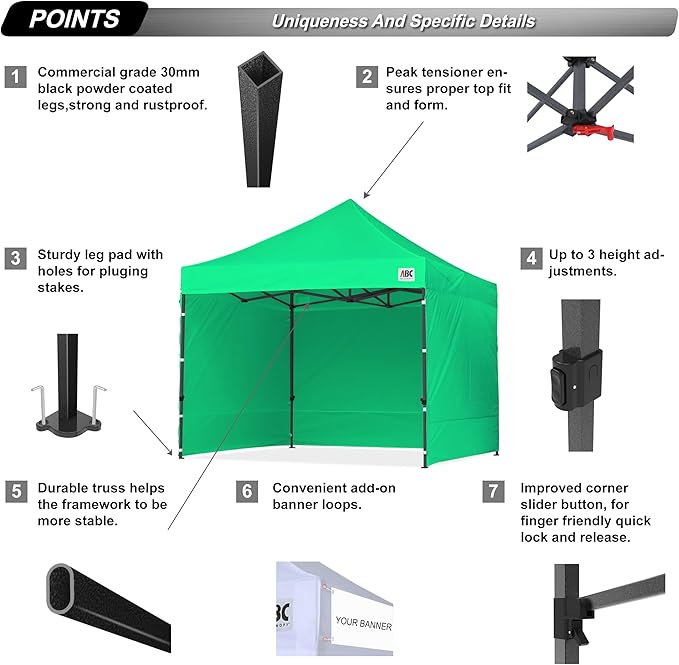 ABCCANOPY Heavy Duty Easy Pop up Canopy Tent with Sidewalls 10x10, Kelly Green