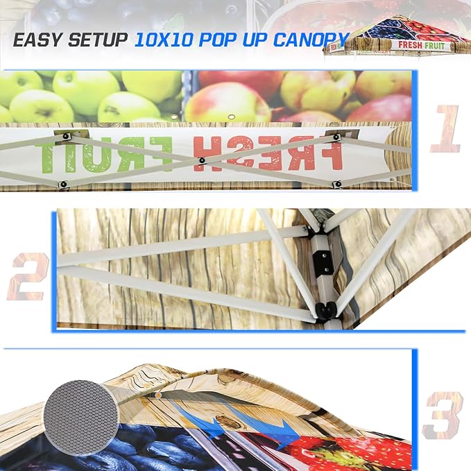 EAGLE PEAK Pop Up Canopy Tent with Wheeled Carry Bag, 8 Stakes, 4 Ropes, 4 Weight Bags, Easy Set Up Tent Canopy, 10x10 ft, 100sqft of Shade, Fruit Stand