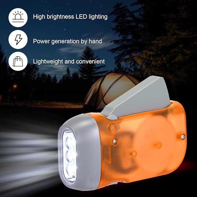 Mudder 24 Pieces Hand Crank Flashlight with LED Self Powered Charging Torch Dynamo for Camping Emergency(Red, Blue, Orange, Purple)