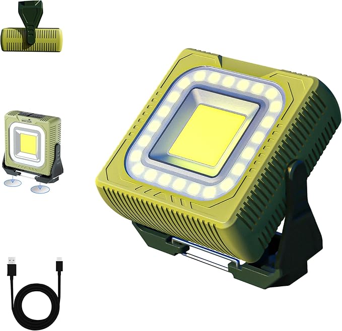 WARSUN 1000 Lumens Rechargeable Work Light ??Portable LED Camping Lantern with Tripod Mount, Type-C Charging, Magnetic Base, Hanging Hook, Multi Lighting Modes, for Outdoor, Hiking, Camping