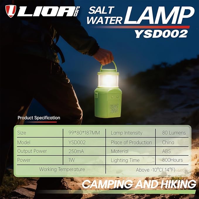 Salt and Water Camping Lamp, Outdoor Lanterns Camping Essentials, No Batteries Required Lights for Emergency Supplies, 400H Continuous Lighting, Survival Kit for Hurricane