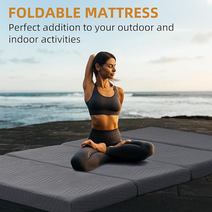 Memory Foam Camping Mattress Pad, 3 Inch Thick Waterproof Foldable Sofa Bed Floor Mattress, Portable Sleeping Pad for Adult, Sleeping Mat for Travel RV Camping Guest Yoga