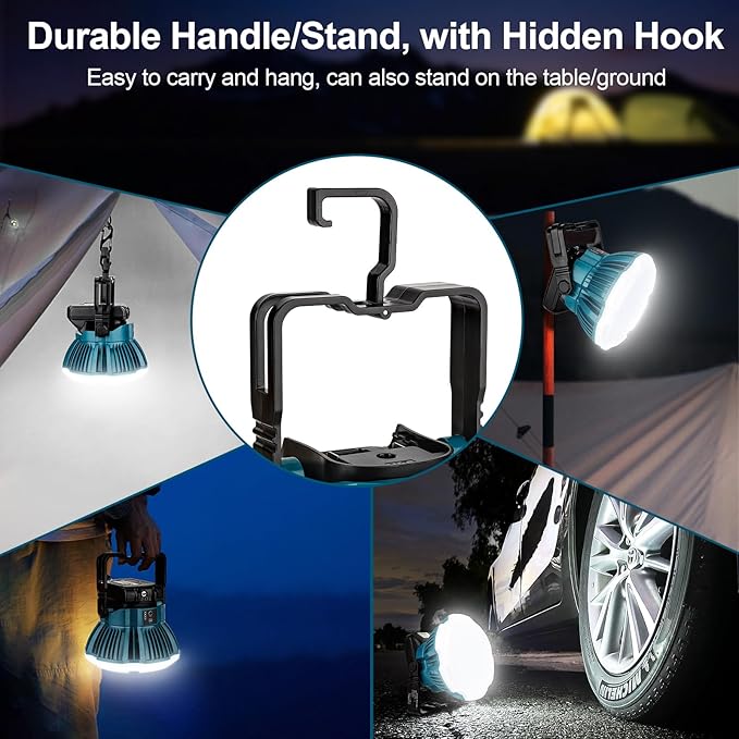 LED Camping Lantern Light Compatible with Makita 18V Battery, 2400LM 3 Adjustable Brightness Cordless Portable LED Work Light Floodlight with Hook for Tent Jobsite Ceiling(No Battery)