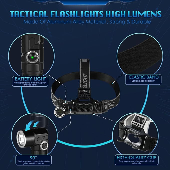 Super Bright 1000 High Lumens Tactical Flashlights,Rechargeable 90 Degree Magnetic LED Flashlight, 6 Modes, IP44 Waterproof for Camping Emergency Repair Outdoor FE10(Black)