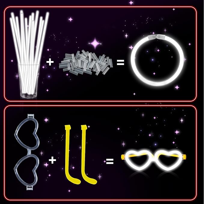 60 Pack 8??White Glow Sticks Bulk Bright Glow Sticks with 60 Connectors 20 Heart Glasses Glow In The Dark Party Supplies Neon Party Decorations Glow Bracelet Glasses for Carnival(White)