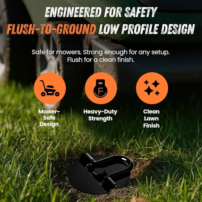 Ground Anchors Low Profile, 4 Pack Heavy Duty, Ground Anchors Screw in, Swing Set Anchors, Trampoline Anchors High Wind, Tent Stakes, Car Ports, Canopies.