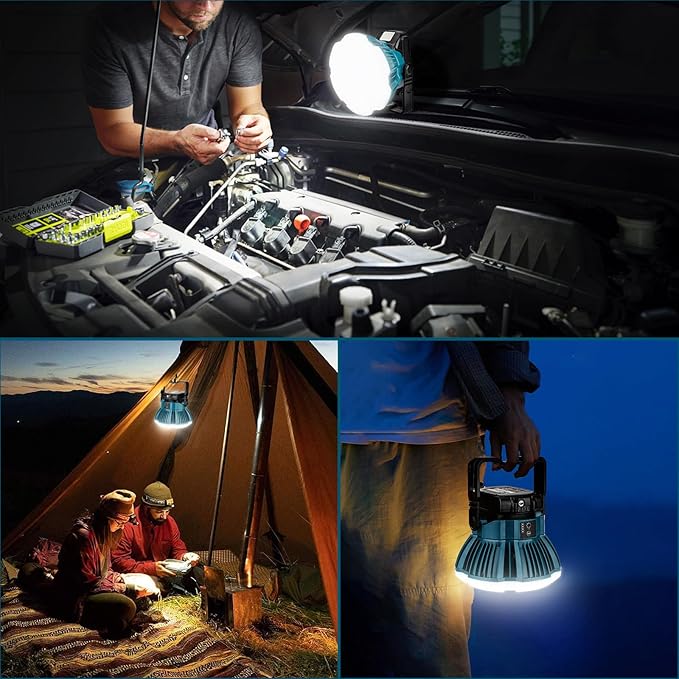 LED Camping Lantern Light Compatible with Makita 18V Battery, 2400LM 3 Adjustable Brightness Cordless Portable LED Work Light Floodlight with Hook for Tent Jobsite Ceiling(No Battery)