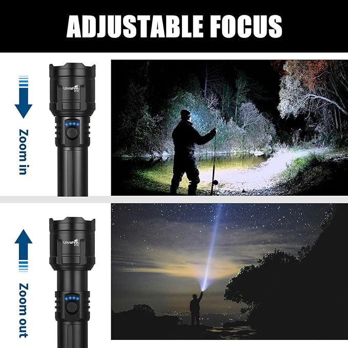 ULTRAFIRE Flashlights High Lumens with Ignition Lens, 1500 LM Super Bright Zoomable Tactical Flashlight with Holster, Reverse Charging, 3 Modes LED Rechargeable Flash Light for Camping, Emergency