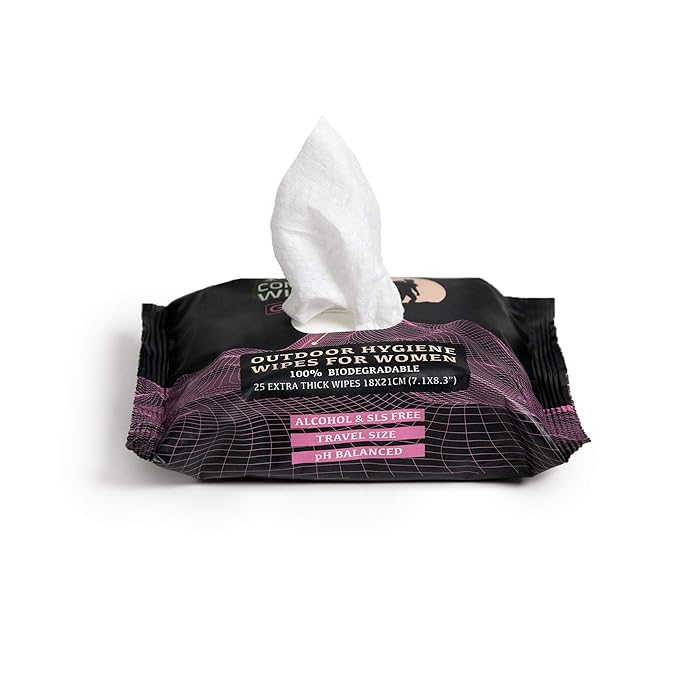 Combat Wipes Gaia - Feminine Hygiene Outdoor Wet Wipes - Extra Thick, Ultralight, Biodegradable, pH Balanced Body & Hand Cleansing Cloths for Women w/Aloe (1 Pack, 25 Wipes)