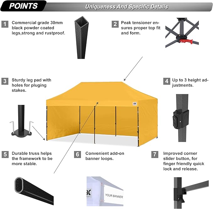 ABCCANOPY Heavy Duty Easy Pop up Canopy Tent with Sidewalls 10x20, Gold