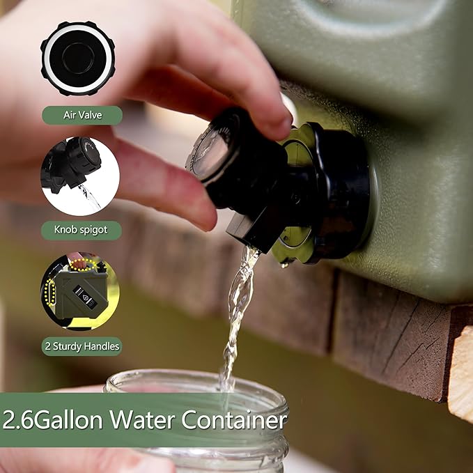 3.2 Gallon/5 Gallon Water Containers with Spigot, BPA Free Water Jug, Military Green Water Tank, Multifunction Water Storage Containers for Camping Outdoor Hiking,Emergency Stroage