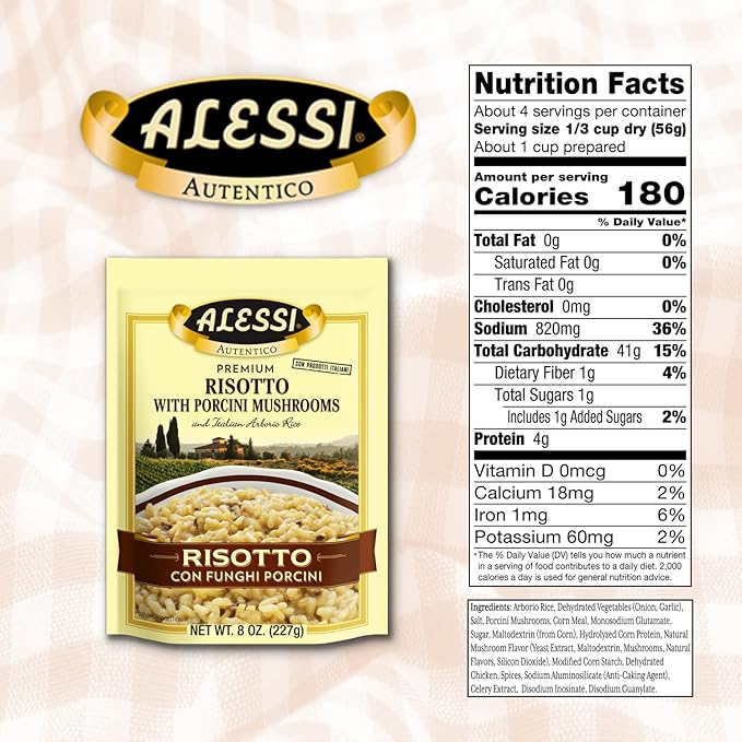 Alessi Autentico, Premium Seasoned Risotto, Italian Arborio Rice, Easy to Prepare, 8oz (Porcini Mushroom, Pack of 6)
